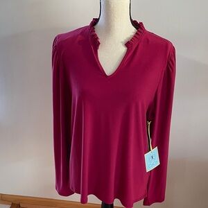 CeCe Women's Fuchsia Ruffle V-Neck Blouse